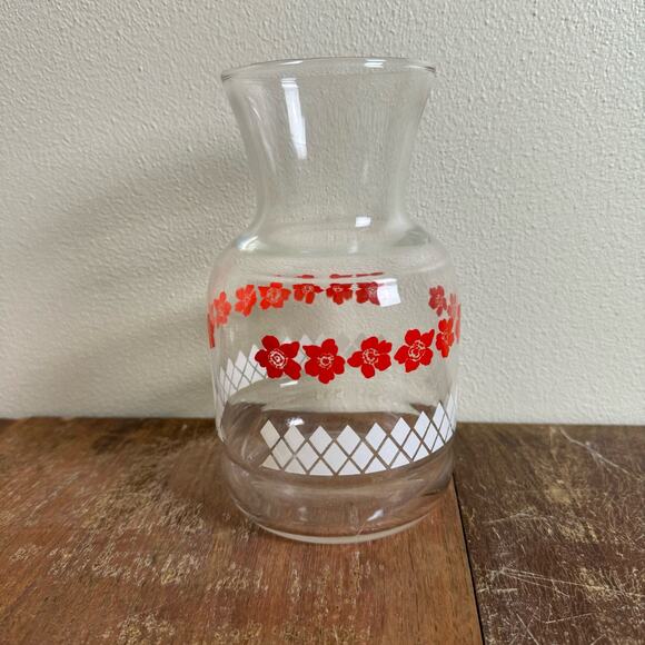 Vintage Retro Juice 1.5 Liter Glass Pitcher Carafe Red Floral Diamond Pattern - Picture 6 of 7